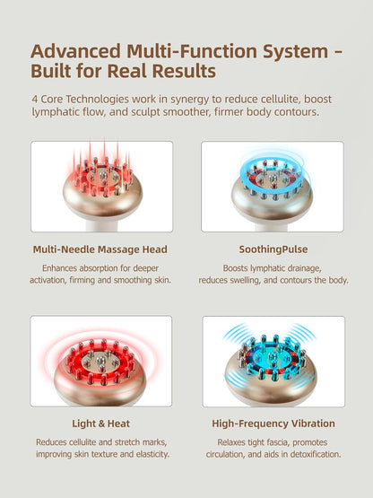 Lymphatic Drainage Massager & Anti Cellulite Massage Tool, Reduce Stretch Marks & Cellulite, for Legs, Arms & Belly, Body Sculpting Machine with Microcurrent, Light, Heat & Vibration,White