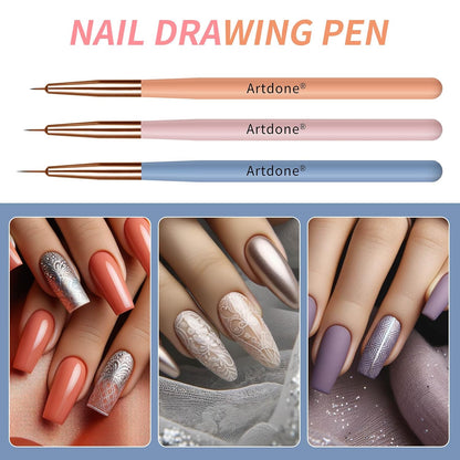 Artdone Nail Dotting Tools Double-ended Nail Art Brushes Kit Nail Art Gel Polish Liner Brushes Design Pen For Nail Drawing And Nail Paint Brushes Small Detail Brushes.