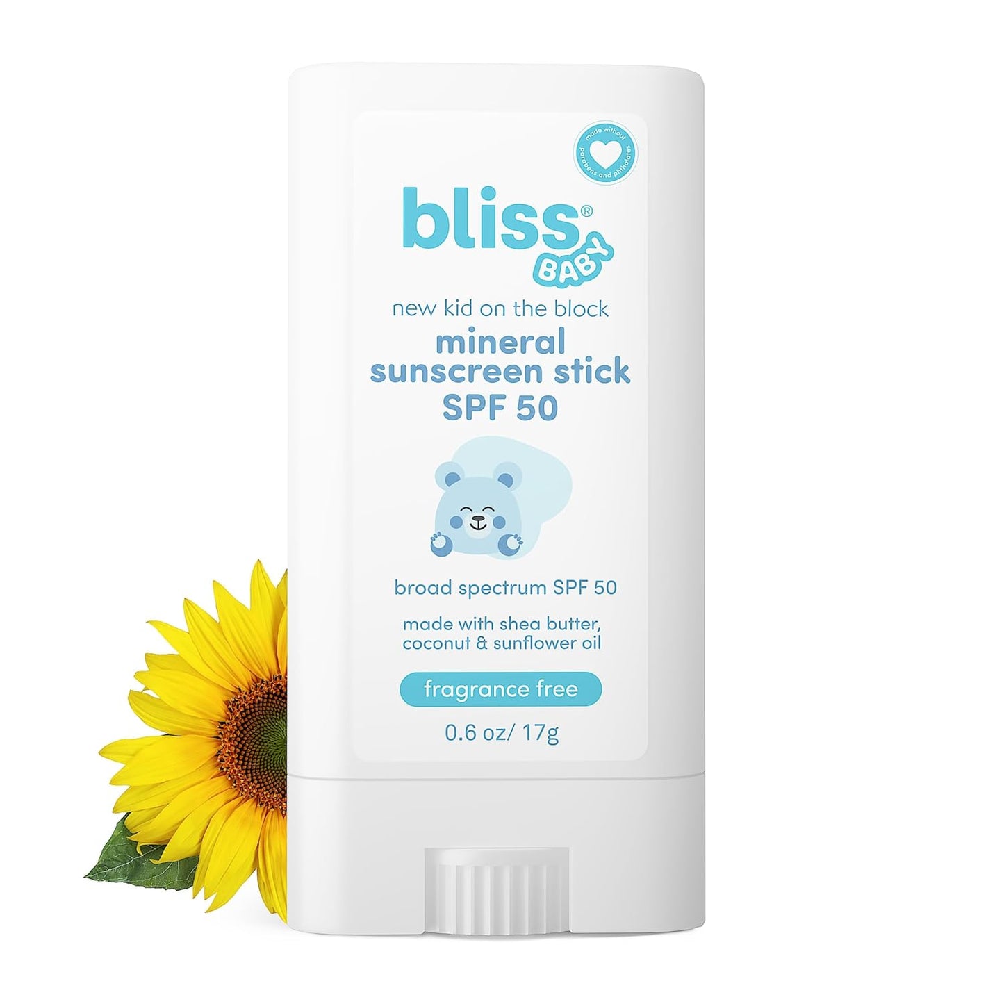 Bliss Baby Mineral Face Sunscreen Stick, SPF 50, Natural Zinc Oxide, Unscented, Hypoallergenic & Dermat Tested, Water-Resistant, Vegan, Sensitive Skin - For Toddlers, Babies, Kids & Whole Family