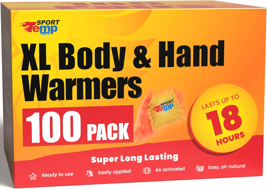 Large Hand & Body Warmers - Up to 18 Hours of Heat, Super Long Lasting - Easy, All Natural - Air Activated, for Body, Hands & Toes - Odorless Hot Hand Warmer - Sport Temp