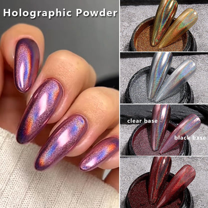 10Pcs Chrome Nail Powder Set, Holographic Unicorn Laser Nail Powder, Aurora Mermaid Iridescent Chameleon Mirror Effect Pigment Glitter Dust for Salon Home Nail Art DIY Decorations