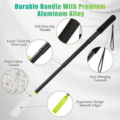 Toe Cleaning Brush,Foot Brush with Reusable Drying Covers.Foot Scrubber with Telescopic Aluminum Alloy 12"-24",Long- Handled Toe Lotion Applicator for Seniors,Elderly, Disabled Men and Women