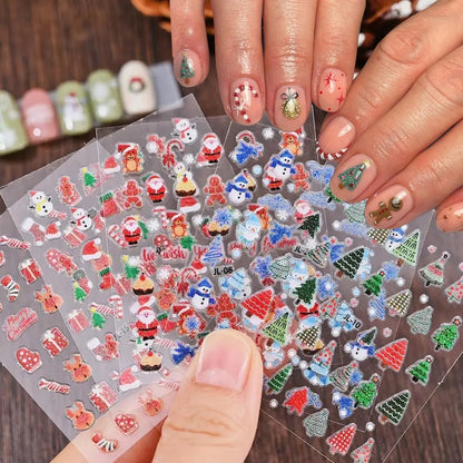 30 Pcs Christmas Nail Sticker 3D Self- Adhesive Nail Decals with Cute Penguin Deer Snowman Snowflake Elk Santa Claus Design Xmas Nail Art Stickers for Women Winter Holiday Nail Sticker(Christmas)