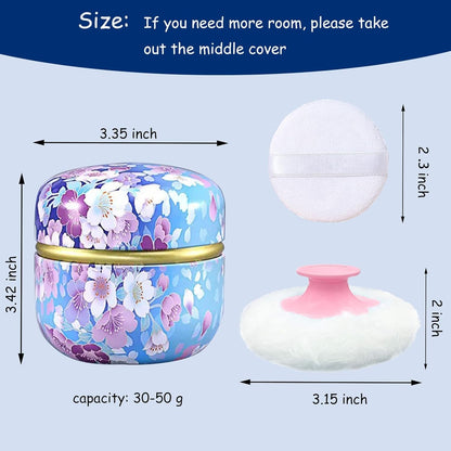 Body Powder Puff and Container for Dusting Powder, Women Powder Puff and Powder Case for Bath and Travel (Sky Blue)