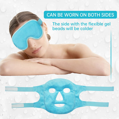 ZNÖCUETÖD Cooling Ice Face Eye Mask for Reducing Puffiness, Bags Under Eyes,Sinus,Redness,Pain Relief,Dark Circles, Migraine,Hot/Cold Pack with Soft Plush Backing (Blue(1* Eye Mask+1*Face Mask))