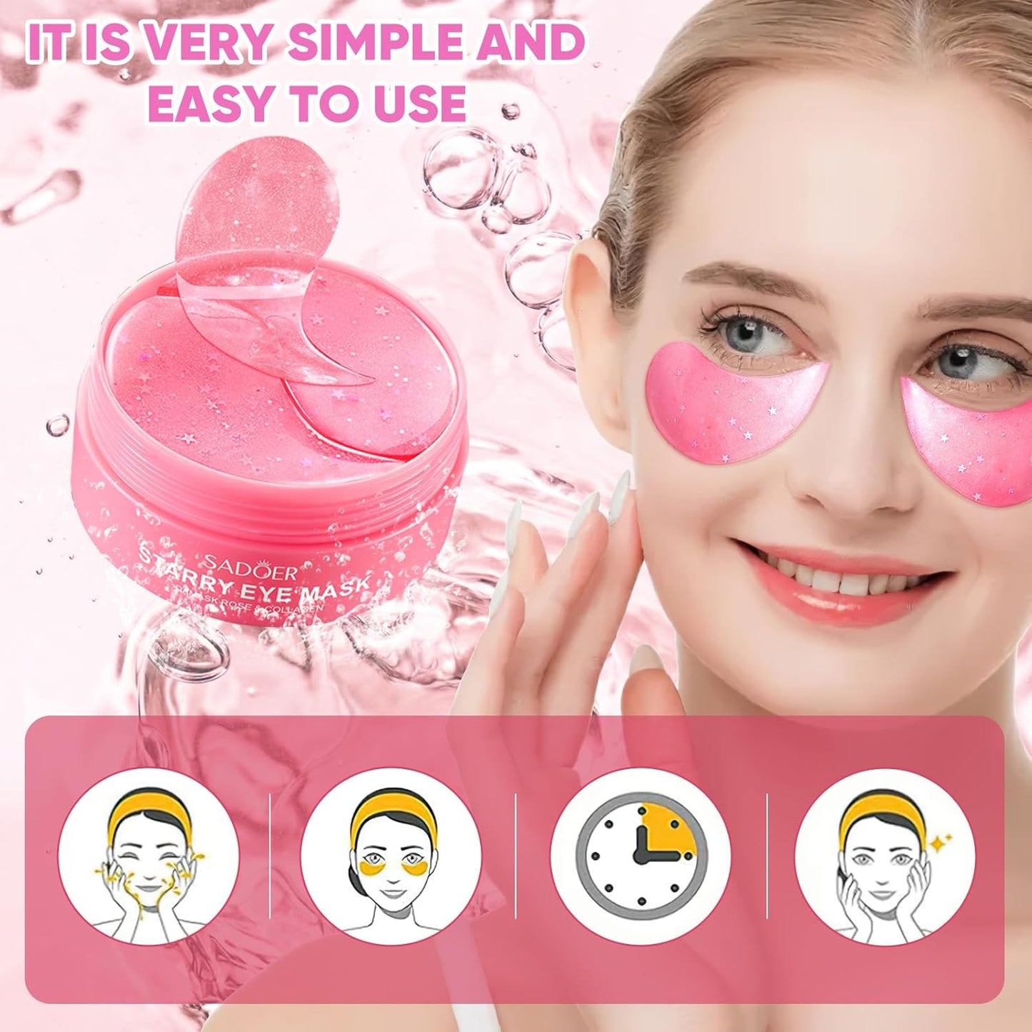 Drmtlgy Eye Masks-120 PCS,Under Eye Patches for Puffy Eyes & Dark Circles Treatments with Hyaluronic Acid,Reduce Wrinkles and Fine Lines Undereye(Rose)