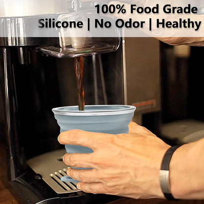 Litoexpe 4 Pack Silicone Collapsible Travel Cup Portable Folding Camping Cup Sets with Lids, Mint Green & Light Gray & Mustard Yellow & Light Brown, Capacity 9.22oz (270ml)