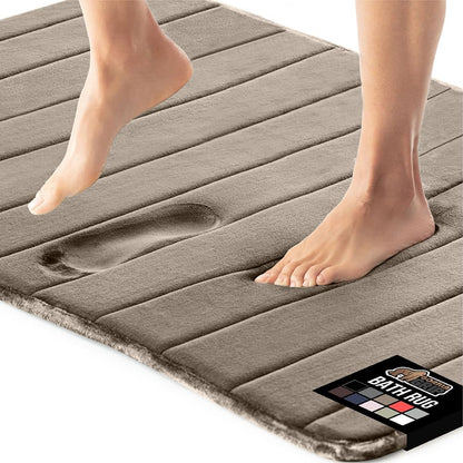 GORILLA GRIP Memory Foam Bath Mat, Soft Absorbent US Designed Bathroom Rug, Gripping Dots Machine Washable Bathmat, Cushioned Floor Mats, Shower Sink Rugs Room Décor Accessories, 24x17 Taupe