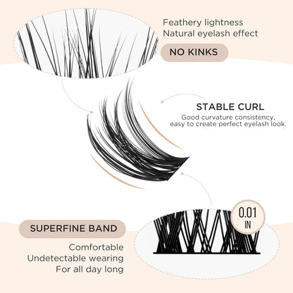PopUp Lash Clusters 144 Pcs Cluster Lashes DIY Cluster Eyelash Extensions Mega Volume Reusable Individual Lashes Cluster Volume Look Super Thin Band & Soft(D17)