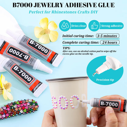 6100Pcs Jelly Resin Rhinestones for Crafting with 2Pcs 10ml B7000 Jewelry Glue, 1 Box Flatback Crystals Diamond (Light Pink AB) for Bedazzling Crafts DIY Nail Art Non Hotfix Gems for Clothing Shoes