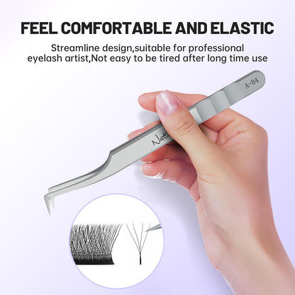 High Precision Lash Tweezers for Individual and Volume Eyelash Extensions Premium Stainless Steel Curved Fiber Tip Professional Isolation Tweezer