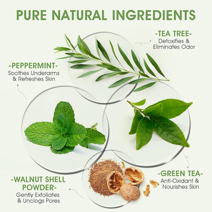 Armpit Detox Scrub with Tea Tree, Mint & Walnut Shell Powder, Underarm Scrub for Removing Odor & Exfoliating, Dark Armpit Remover, Natural Unisex Body Deodorant for Full Body Care 8.11 Oz