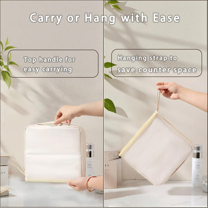 Standing Makeup Bag with Brush Holder, Organizer Travel Cosmetic Bags, Small Make Up Pouches for Women Beige