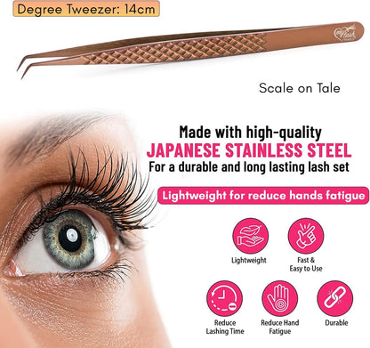 My Lash Tools Eyelash Extension Curved Degree Tweezers for Isolation Lash Extensions 14cm, Best for Individual Isolation & Classic Lashes Japanese Stainless Steel Eyelash Twisers (Copper x)