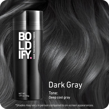 BOLDIFY Hair Fibers (56g) - Fill In Thinning and Fine Hair for an Instantly Fuller, Thicker Look - 14 Shades for Women & Men - Dark Gray