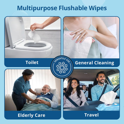 WhyWorry Flushable Wipes for Adults, Extra Large 8"x10" Butt Wipes for Toilet & Personal Cleansing, Chamomile and Vitamin E, 100% Plant-Based, Septic & Sewer Safe, Sea Incense, 144 Count (3 Packs)