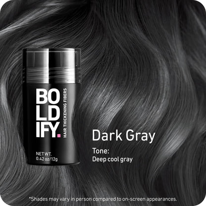 BOLDIFY Hair Fibers (12g) - Fill In Thinning and Fine Hair for an Instantly Fuller, Thicker Look - 14 Shades for Women & Men - Dark Gray