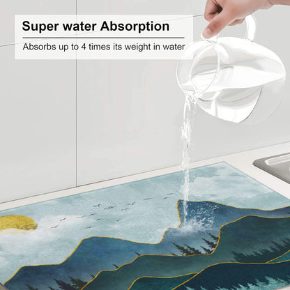 Mountain Peaks Nature Landscape Microfiber Dish Drying Mat for Kitchen Counter 18"x24" Modern Decorative Dishes Pad Dish Drainer Rack Mats Washable Absorbent Fast Dry