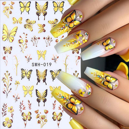 Butterfly Nail Art Stickers 3D Self-Adhesive Nails Sticker Gold Butterflies Nail Decals Holographic Spring Decal Decoration for Women Blue Butterfly Manicure Stickers DIY Nail Art Sticker Supplies