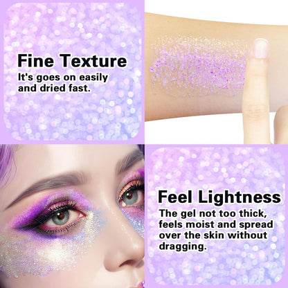 MEICOLY Fine Face Body Glitter,Color Changing Glitter Gel for Body,Face,Hair,Lip,Eye,Long Lasting Holographic Sequins Glitter Face Paint Makeup,Sparkling Pink,50ml