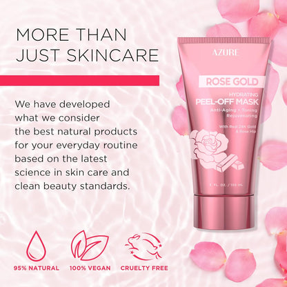 Azure Cosmetics Rose Gold Hydrating Peel Off Face Mask- Anti Aging, Toning & Rejuvenating - Removes Blackheads, Dirt & Oils - With Gold and Rose Water - Skin Care - 150mL / 5 fl.oz.