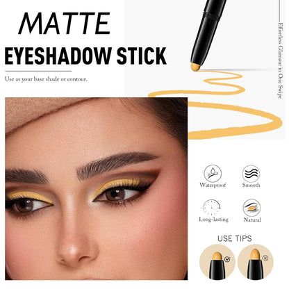 Eyeshadow Stick Matte Eye Shadow Pencil Cream to Powder Eye Brightener Crayon Long-Lasting Crease-Proof Neutral Eyeshadow Buildable Blendable High Pigmented Eye Liner Makeup for Women, 7 YELLOW