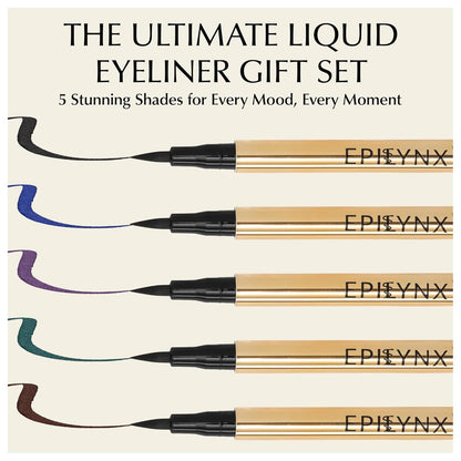Waterproof Eyeliner - Smudge-Proof Liquid Eyeliner Pen with Precision Tip for Smooth, Long-Lasting Application - Vegan, Hypoallergenic & Gluten-Free Eye Liner - 5 Shades 2mL each Gift Set