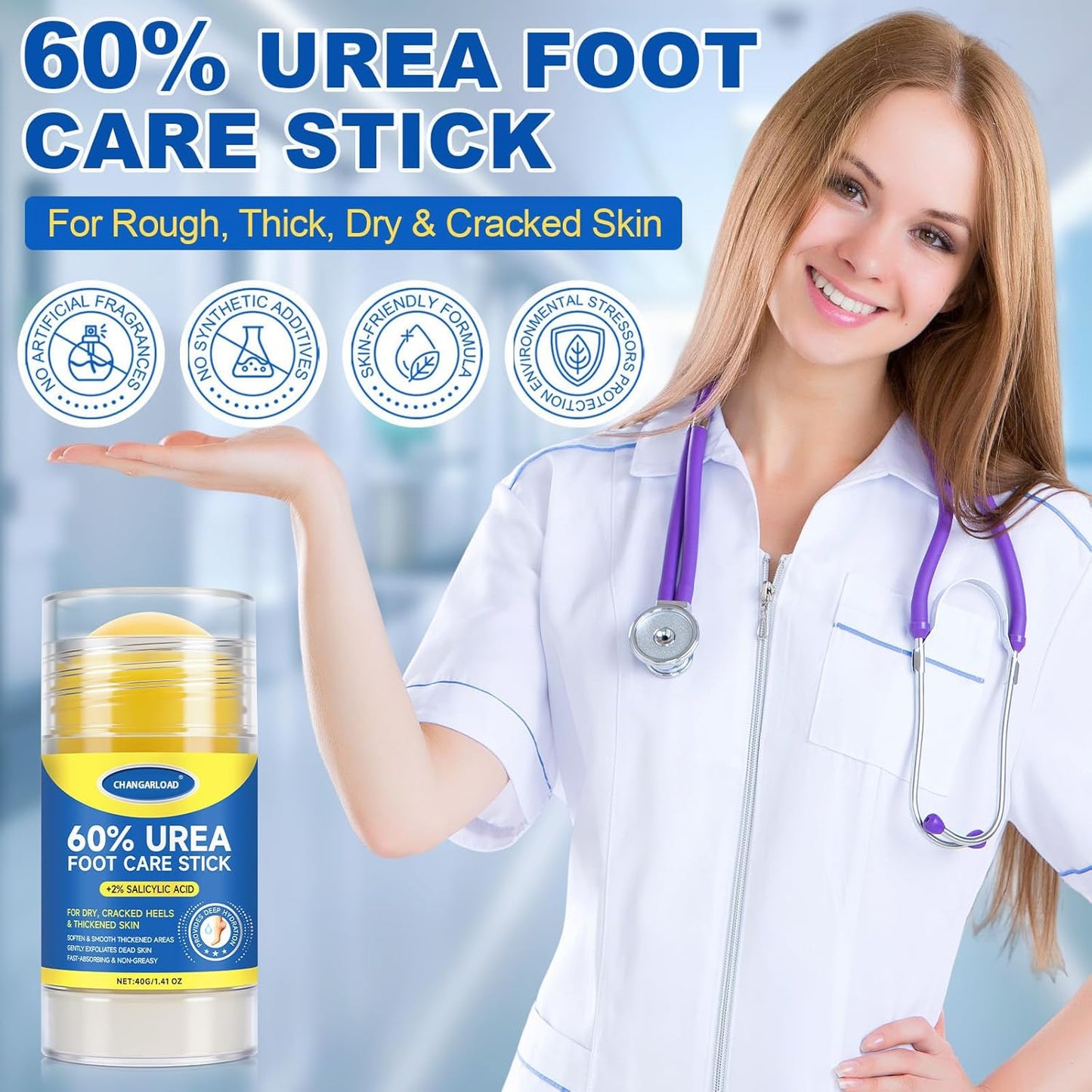 60% Urea + 2% Salicylic Acid Foot Cream–Ultra-Moisturizing Formula, Exfoliates Dead Skin, Softens Dry, Cracked Skin on Feet, Knees, Hands, Elbows. Helps soften callused, rough, or tender areas 2.82oz