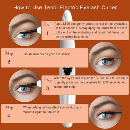 S600 Heated Eyelash Curler - Lash Curler Heated with Accurate Temperature Control, Intelligent Auto Power Off for Natural Makeup & Long-Lasting Curls | Heated Lash Curler (White+Silver)