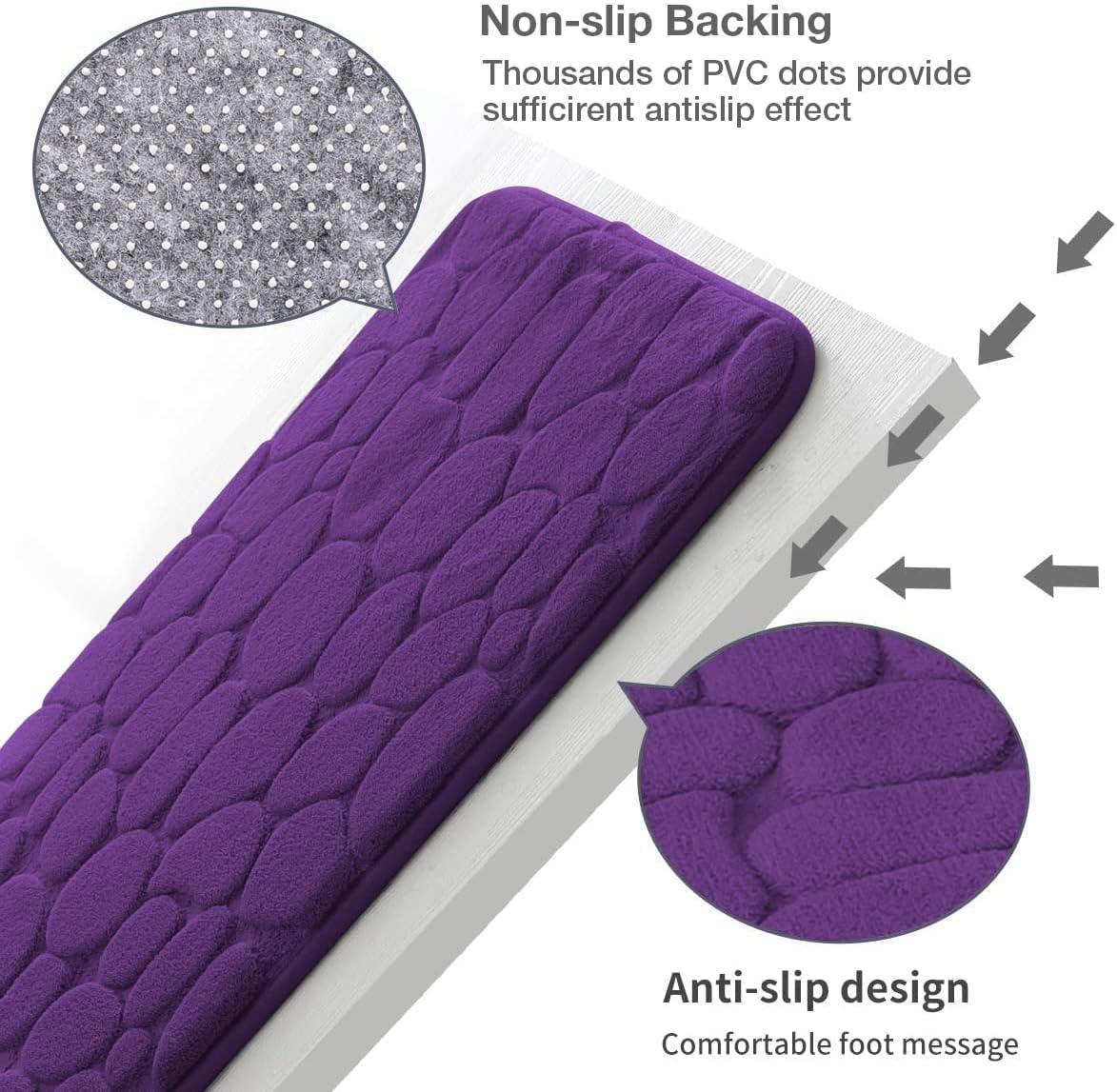 YIHOUSE Memory Foam Runner Rug, Cobblestone Bathroom Runner Rugs Super Water Absorbent Bath Mats for Bathroom Machine Washable Bath Rugs Runner for Hallway Bedroom Laundry Room(20 x 47,Eggplant)