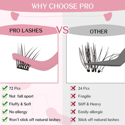 72 Pcs Individual Cluster Lashes 3D Effect DIY Lash Extension 8-16mm Eyelash Clusters Volume Wispy Lashes Super Thin Band Reusable Soft & Comfortable(Adore-3D,C-8-16mix)