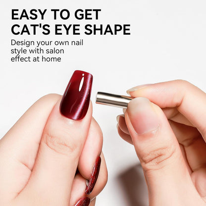 Cat Eye Gel Nail Polish, Burgundy Red Glitter Magnetic Gel Polish Moonlight, Cateye Gel Polish With Magnet Wine Red Holographic Shimmer UV Velvet Manicure Salon DIY Home, 12ML