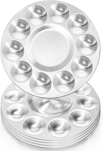10 Pack Paint Tray Palettes, 6.7" Metal Paint Mixing Pallets, 10-Well Painting Palette, Washable Round Paint Holder Tray for DIY Craft Professional Watercolor Oil Art Painting Project, Silver