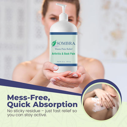 Sombra Warm Pain Relief Gel, Warm Relief for Arthritis and Chronic Pain Pre-Workout Muscle Rub Vegan Formula Free of Artificial Fragrances, Dyes, NSAIDs, Wax, Petroleum, Alcohol, 32oz Pump