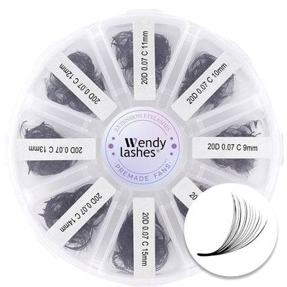 Pre-made Fans for Eyelash Extension 500+20D D Curl Handmade Loose Volume Lashes9-16mm