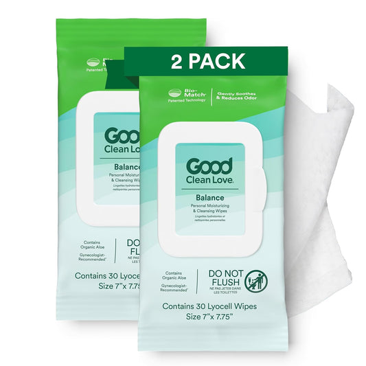 Good Clean Love Balance pH-Balanced Feminine Wipes, Supports Vaginal Health Naturally & Reduces Odor, Non-Irritating Moisturizing & Cleansing Hygiene Product Made with Organic Aloe, (60 Count)