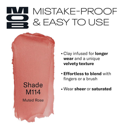 MOB Beauty Cream Clay Eyeshadow M114 – Muted Rose | Skincare-Infused, Vegan, Cruelty-Free, Blendable Cream-to-Velvet Finish, Buildable Pigment, Clean Eyeshadow in Sustainable, Biodegradable Compact