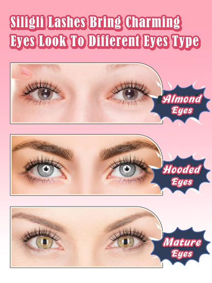 False Lashes Wispy Eyelashes Natural Look 15MM Fake Eyelash with 0.1MM Thin Band Lightweight 3D Volume Fluffy Eye Lashes C Curl Soft Lash Pack Siligli 7 Pair