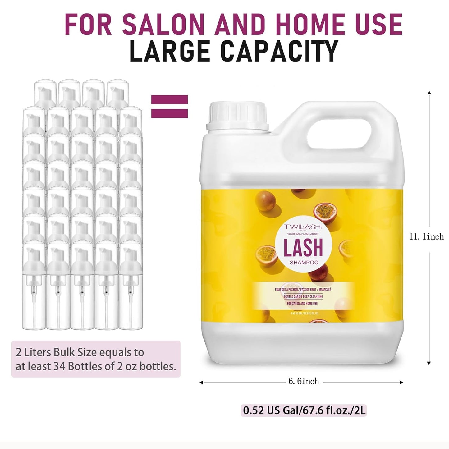 Lash Shampoo Bulk, Eyelash Cleanser for Extensions 2 Liters, Non-irritating or Burning Eyelid Foaming Cleanser for Professional Salon and Home Use (Passion Fruit-2L)
