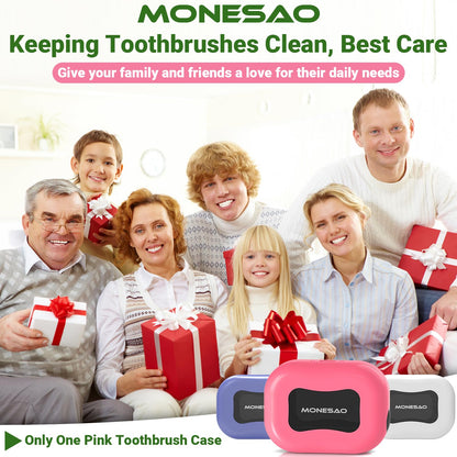 MONESAO Toothbrush Sanitizer Covers, Toothbrush Case with Violet Light - Rechargeable Cleaner Case - Auto Home Travel Tooth Brush Cap Box for Any Electric and Manual Toothbrushes (Pink)