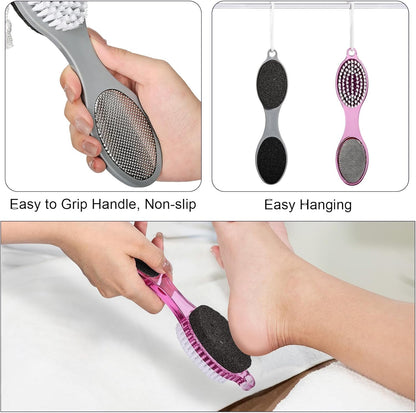 Pumice Stone Brush for Feet 4 in 1, Foot File Callus Remover, Foot Rasp and Sand Paper Pedicure Tools with Handle, Shower Foot Scrubber, Soft Smooth Feet for Home Foot Care,2 Pack