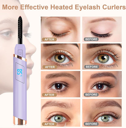 Heated Eyelash Curler, Electric Eyelash Curler, Rechargeable Lash Curler with Eyelash Comb for Makeup Natural Curling Eye Lashes and 24 Hours Long Lasting - Purple 2025 Updated New Model