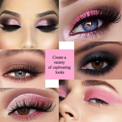 5 Colors Highlight Pink-Purple Eyeshadow Palette with Mirror, Pearl White Silver Brown Nude Rose Gold Glitter Shimmer Palette, Cruelty-Free, Vegan Formula, Matte Eyeshadow for Professional Makeup