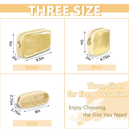 Clear Small Makeup Bag with Zipper, Nylon&PVC Cosmetic Travel Bag Preppy TSA Approved Toiletry Bag for Women Girls, Transparent Waterproof Makeup Pouches Cute Travel Bag for Purse(Small-Beige)