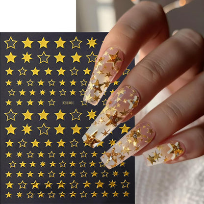 12 Sheets Stars Nails Stickers 3D Self Adhesive Nail Decals Stars Nail Design Shiny Starlight DIY Transfer Decal Colorful Star Nail Tip Sticker Pentagram Glitter Manicure Decoration
