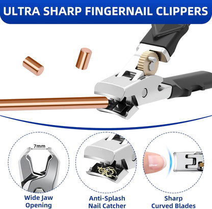 6PCS Orthoclip Toenail Clippers for Seniors Thick Toenails, Heavy Duty Nail Clippers for Men, Ultra Sharp Slanted Ingrown Toenail Clippers with Catcher, Wide Jaw Large Nail Cutters with Leather Case