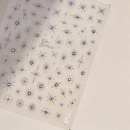 3 Sheets 5D Embossed Star Nail Stickers - Pink Gold White Glitter Shiny Design for DIY Manicure Decoration - Nail Art Supplies for Women