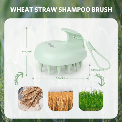 Sndyi Scalp Massager Shampoo Brush, Scalp Scrubber with Soft Silicone Bristles, Scalp Exfoliator for Dandruff Removal, Wheat Straw Hair Scalp Massager for Hair Growth, Wet Dry Scalp Brush, Green