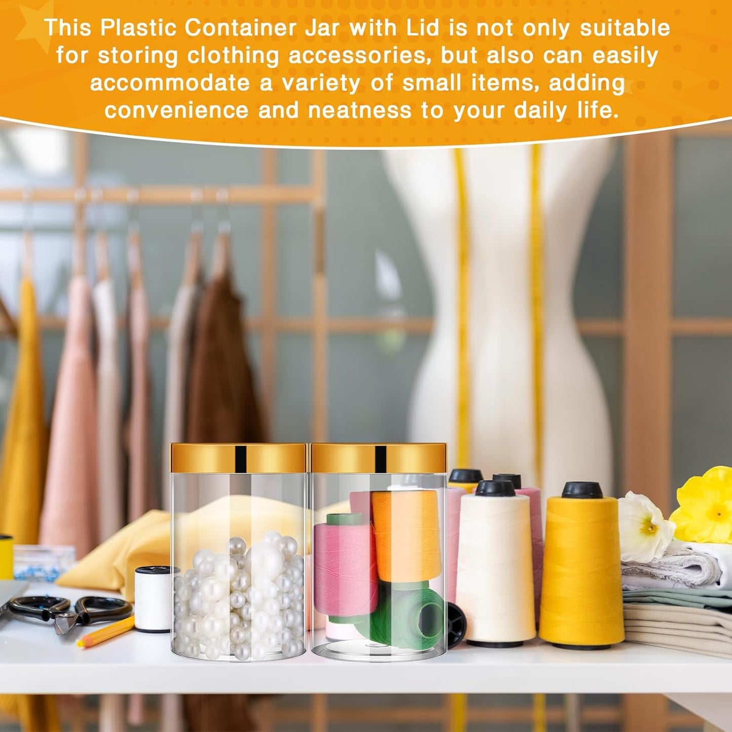 SATINIOR 100 Pcs Plastic Jars with Lids Small Containers Lids Wide Mouth Small Plastic Containers for Lotion Cream Rhinestones Body Butters Travel Storage(10 oz,Gold)