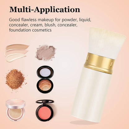 Falliny Retractable Foundation Makeup Brushes, Travel Kabuki Powder Brush Portable Liquid Foundation Sunscreen Brush with Cover for Blending Liquid, Bronzer,Cream or Flawless Powder Cosmetics